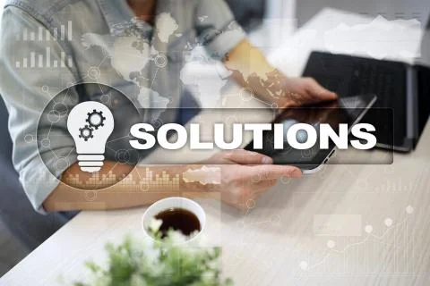 Business solutions concept on the virtual screen. Stock-Fotos