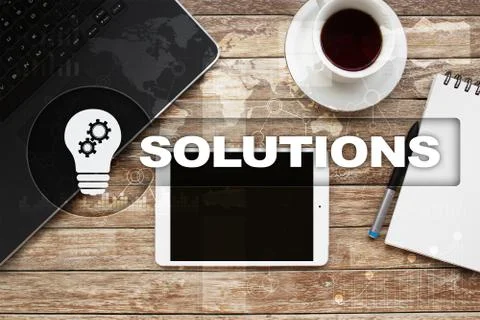 Business solutions concept on the virtual screen. Stock Photos