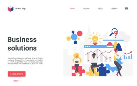 Business solutions solution teamwork concept landing page, businessman working 库存插图