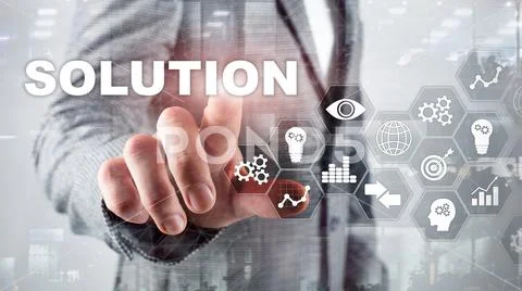 Business solutions, success and strategy concept. Structuring virtual diagram of Stock Illustration