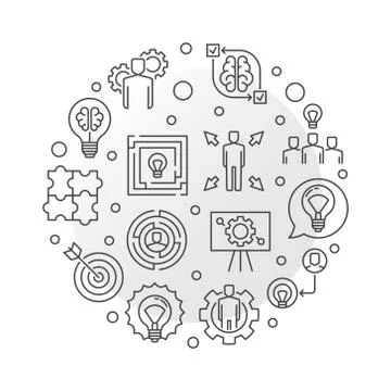 Business Solutions vector outline round illustration Stock Illustration