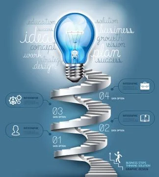 Business stair steps thinking solution Idea, lightbulb conceptual. Stock Illustration