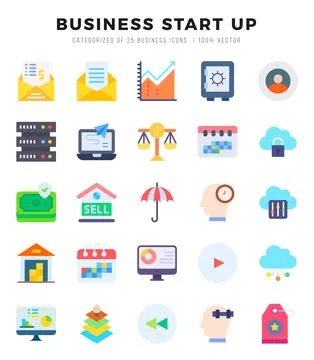 Business Start Up elements. Flat web icon set. Simple vector illustration. Stock Illustration
