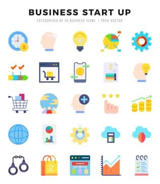 Business Start Up elements. Flat web icon set. Simple vector illustration. Stock Illustration