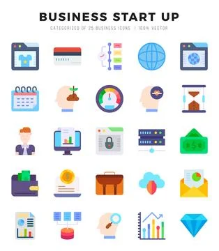 Business Start Up elements. Flat web icon set. Simple vector illustration. Stock Illustration