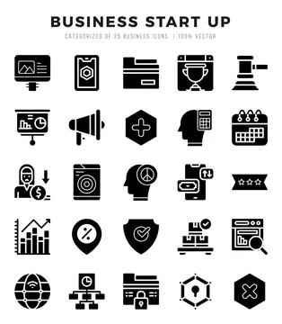 Business Start Up elements. Glyph web icon set. Simple vector illustration. Stock Illustration