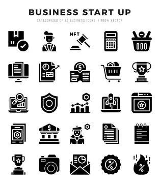 Business Start Up elements. Glyph web icon set. Simple vector illustration. 스톡 일러스트