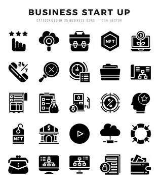 Business Start Up elements. Glyph web icon set. Simple vector illustration. Stock Illustration