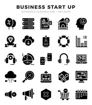 Business Start Up elements. Glyph web icon set. Simple vector illustration. Illustrazione stock