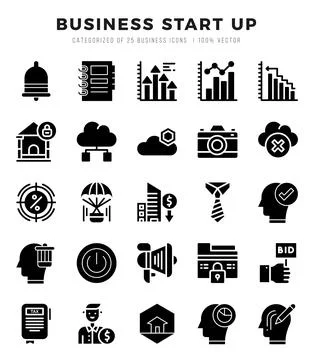 Business Start Up elements. Glyph web icon set. Simple vector illustration. 스톡 일러스트
