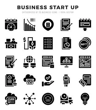 Business Start Up elements. Glyph web icon set. Simple vector illustration. Stock Illustration