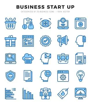 Business Start Up elements. Two Color web icon set. Simple vector illustratio Stock Illustration
