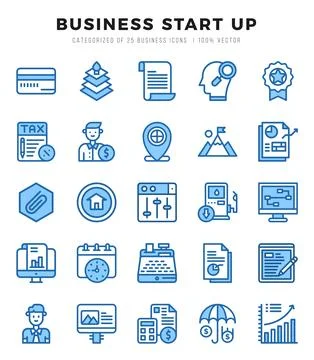 Business Start Up elements. Two Color web icon set. Simple vector illustratio Stock Illustration