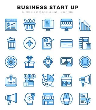 Business Start Up elements. Two Color web icon set. Simple vector illustratio Stock Illustration
