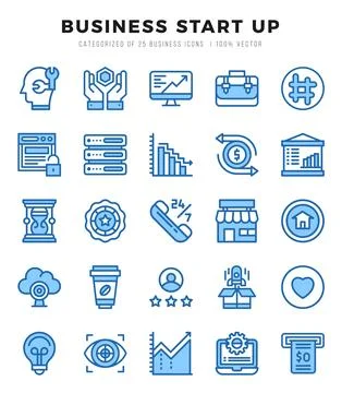 Business Start Up Icon Pack 25 Vector Symbols for Web Design. Stock Illustration