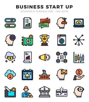 Business Start Up Icon Pack 25 Vector Symbols for Web Design. Stock Illustration