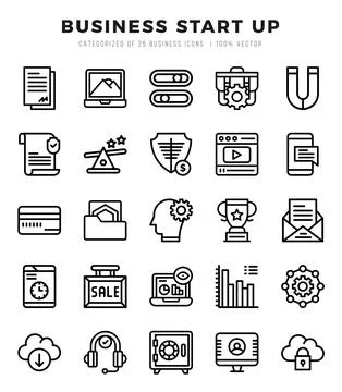 Business Start Up Icon Pack 25 Vector Symbols for Web Design. Ilustración de archivo
