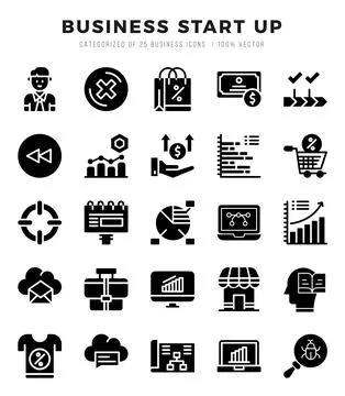Business Start Up Icon Pack 25 Vector Symbols for Web Design. Stock Illustration