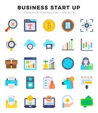 Business Start Up Icon Pack 25 Vector Symbols for Web Design. Stock Illustration