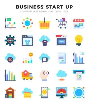 Business Start Up Icons bundle. Flat style Icons. Vector illustration. Stockillustratie