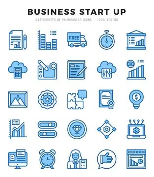 Business Start Up Icons bundle. Two Color style Icons. Vector illustration. Stock Illustration