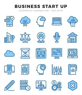 Business Start Up Icons bundle. Two Color style Icons. Vector illustration. Stock Illustration