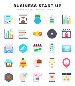 Business Start Up Icons Pack. Flat icons set. Flat icon collection set. Sim.. Stock Illustration