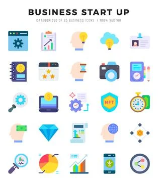 Business Start Up Icons Pack. Flat icons set. Flat icon collection set. Sim.. Stock Illustration