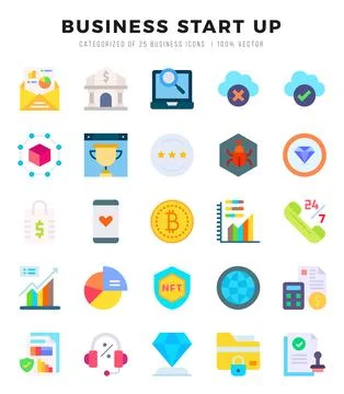 Business Start Up web icons in Flat style. Stock Illustration