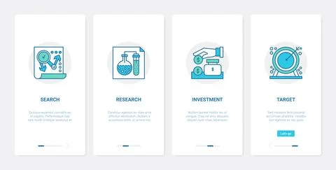 Business startup analysis research, development UX, UI onboarding mobile app Stock Illustration