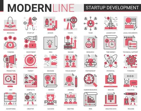 Business startup development technology complex red black flat line icon vector 스톡 일러스트