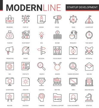 Business startup development technology thin red black line icon vector Stockillustratie