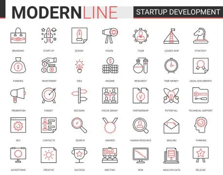Business startup development technology thin red black line icon vector Illustrazione stock