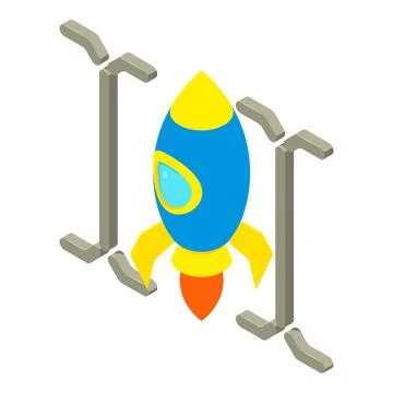 Business startup icon isometric vector. Toy space rocket launch icon Stock Illustration