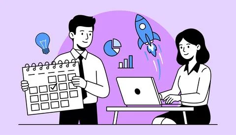 Business Startup Launch and Project Planning Flat Vector Illustration Illustrazione stock