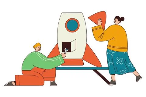 Business Startup Launch and Technology Development Illustration Stock Illustration