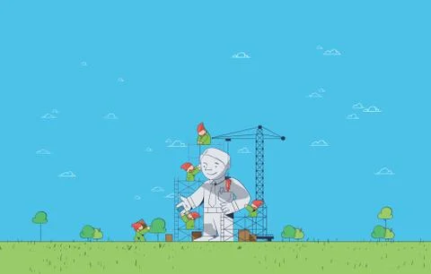 Business Startup, Project Under Construction Concept in Minimalist Vector Stock Illustration