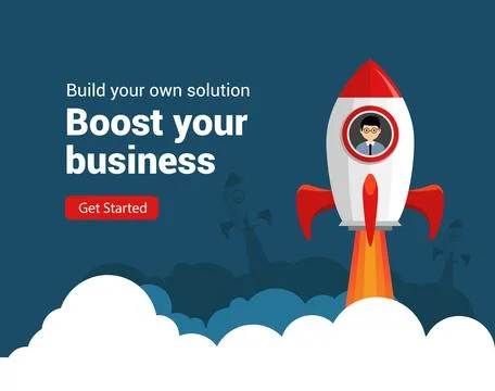 Business startup rocket launch flat vector illustration. Startup space design Stock Illustration