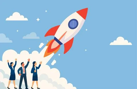 Business Startup Rocket Launch Team Launching Business Success Rocket Startup Stock Illustration