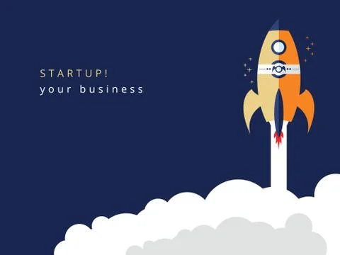 Business Startup With A Soaring Rocket. Stock Illustration