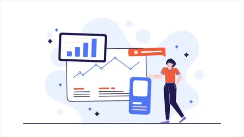 Business statistic data presentation with a woman character illustration Video stock 292951301