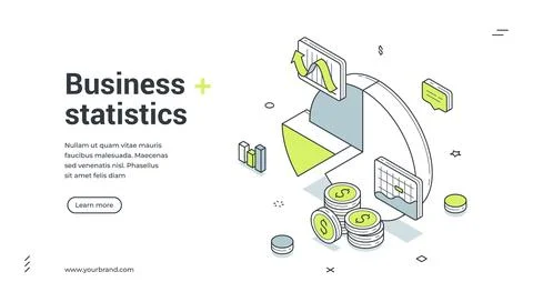 Business statistic financial analyzing isometric web banner design template v Illustrazione stock