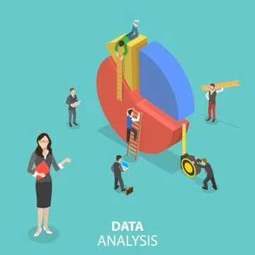 Business statistics and analytics flat isometric vector. Stock Illustration