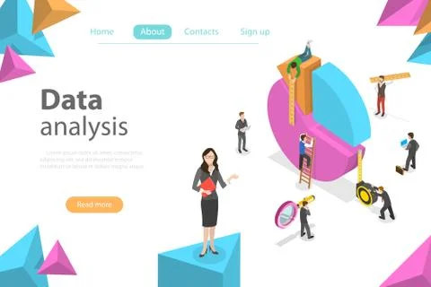 Business statistics and analytics flat isometric vector. Stock Illustration