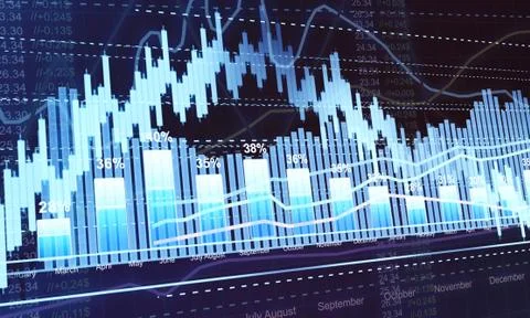 Business statistics and analytics, glowing sheet beznes statistics of exchang Stock Illustration
