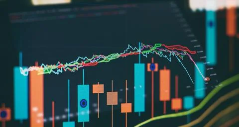 Business statistics and Analytics value . Abstract glowing forex chart interf Stock Photos