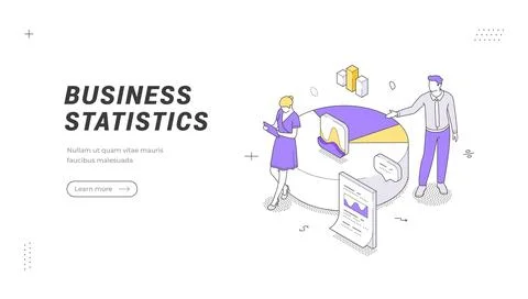 Business Statistics And Data Analysis Report Isometric Vector Illustration .. Stock Illustration