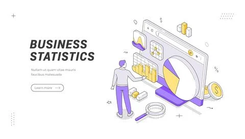 Business Statistics And Data Analysis Isometric Vector Illustration For A C.. Ilustración de archivo