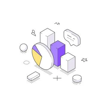 Business Statistics And Data Visualization With Charts Isometric Vector Ill.. Stock Illustration