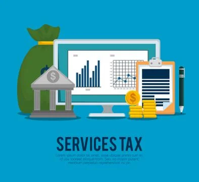 Business statistics bar with computer and invoice Stock Illustration